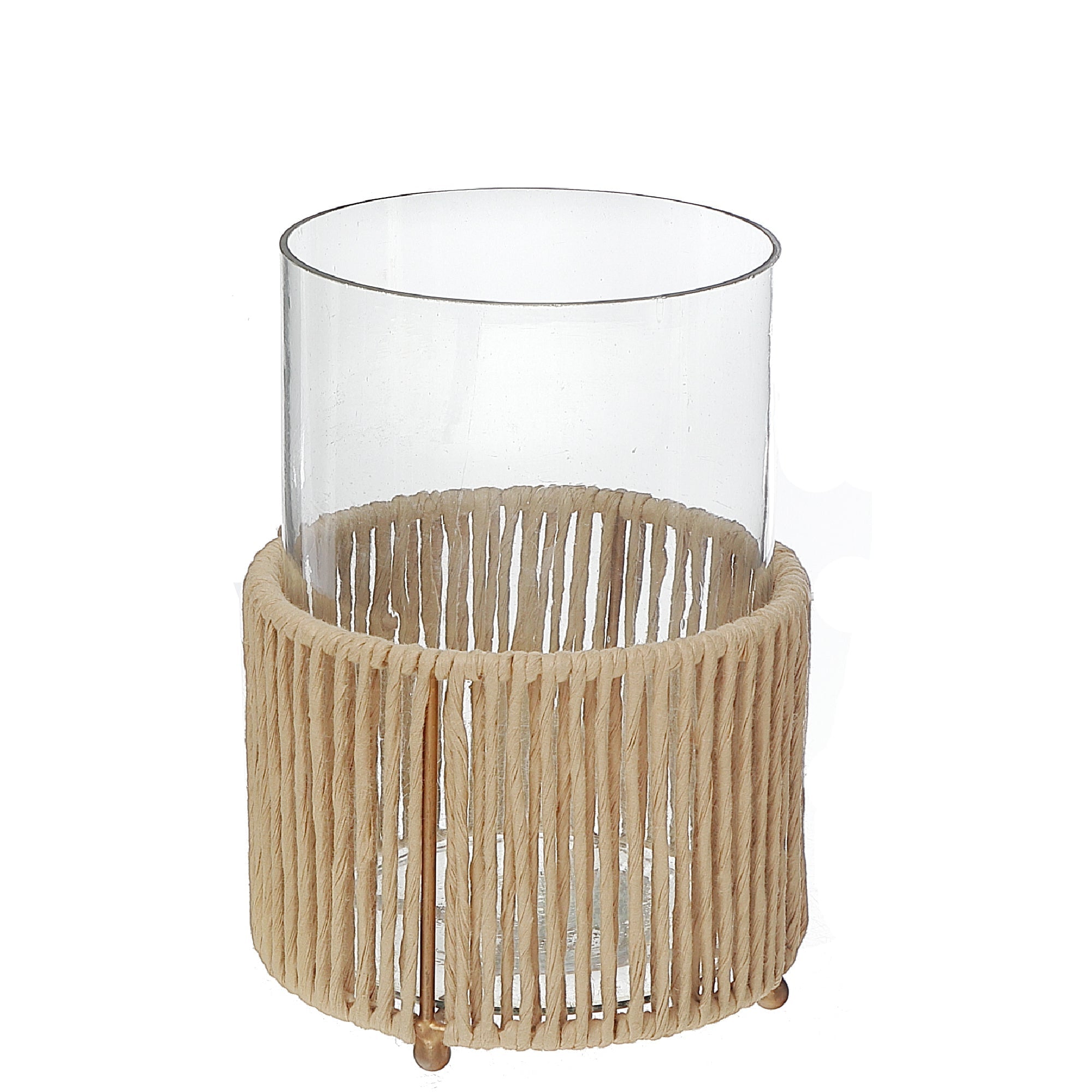 Medium Glass Hurricane Candle Holder With Metal And Raffia Base, Rustic Home Table Decor (Copy)