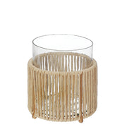 Small Glass Hurricane Candle Holder With Metal And Raffia Base, Rustic Home Table Decor (Copy)