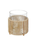 Glass Candle Holder Hurrican With Metal & Raffia Base