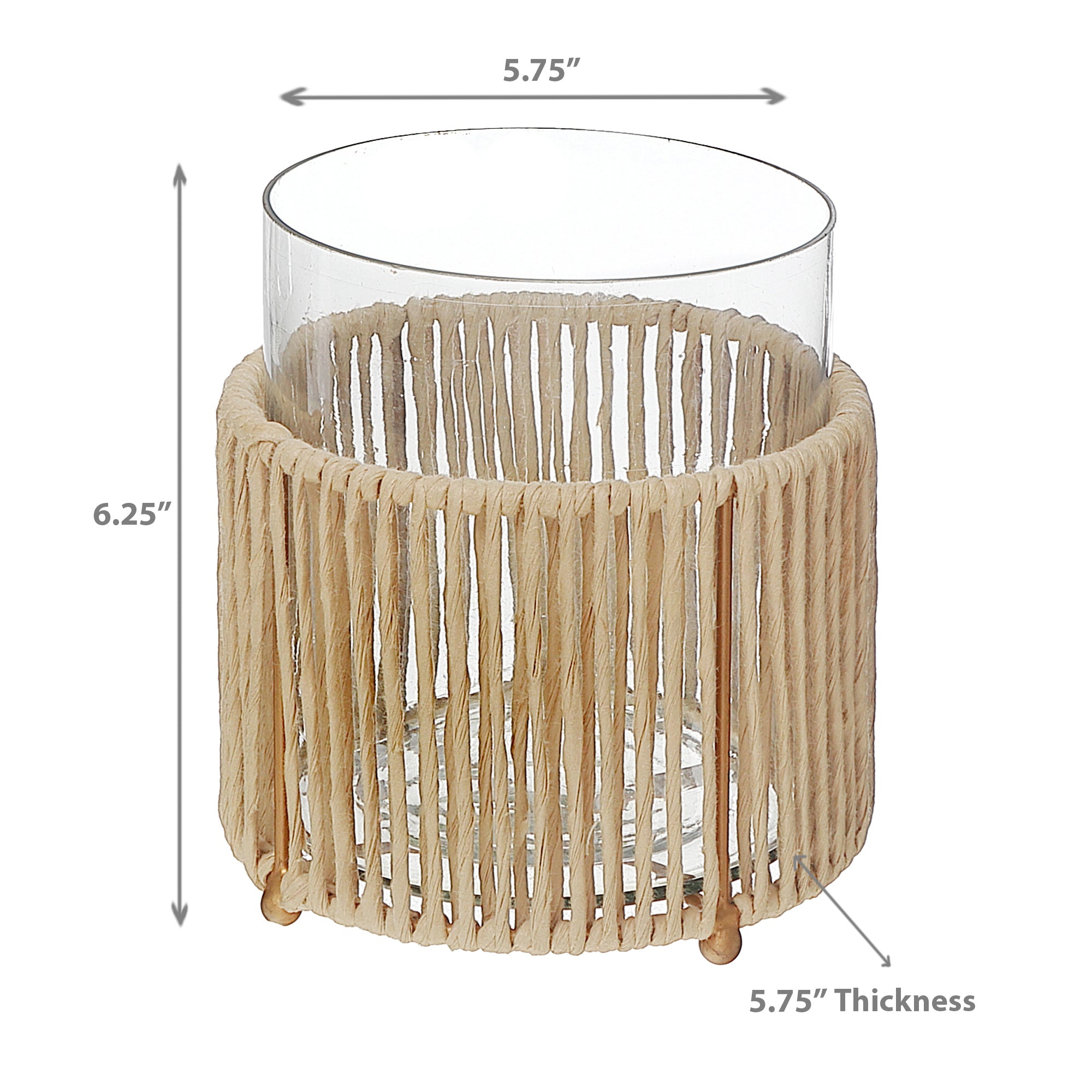 Small Glass Hurricane Candle Holder With Metal And Raffia Base, Rustic Home Table Decor (Copy)