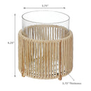 Glass Candle Holder Hurrican With Metal & Raffia Base