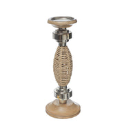 Oval Raffia Metal Large Pillar Candlestick, Rustic Home Table Decor, Candle Holder Accent