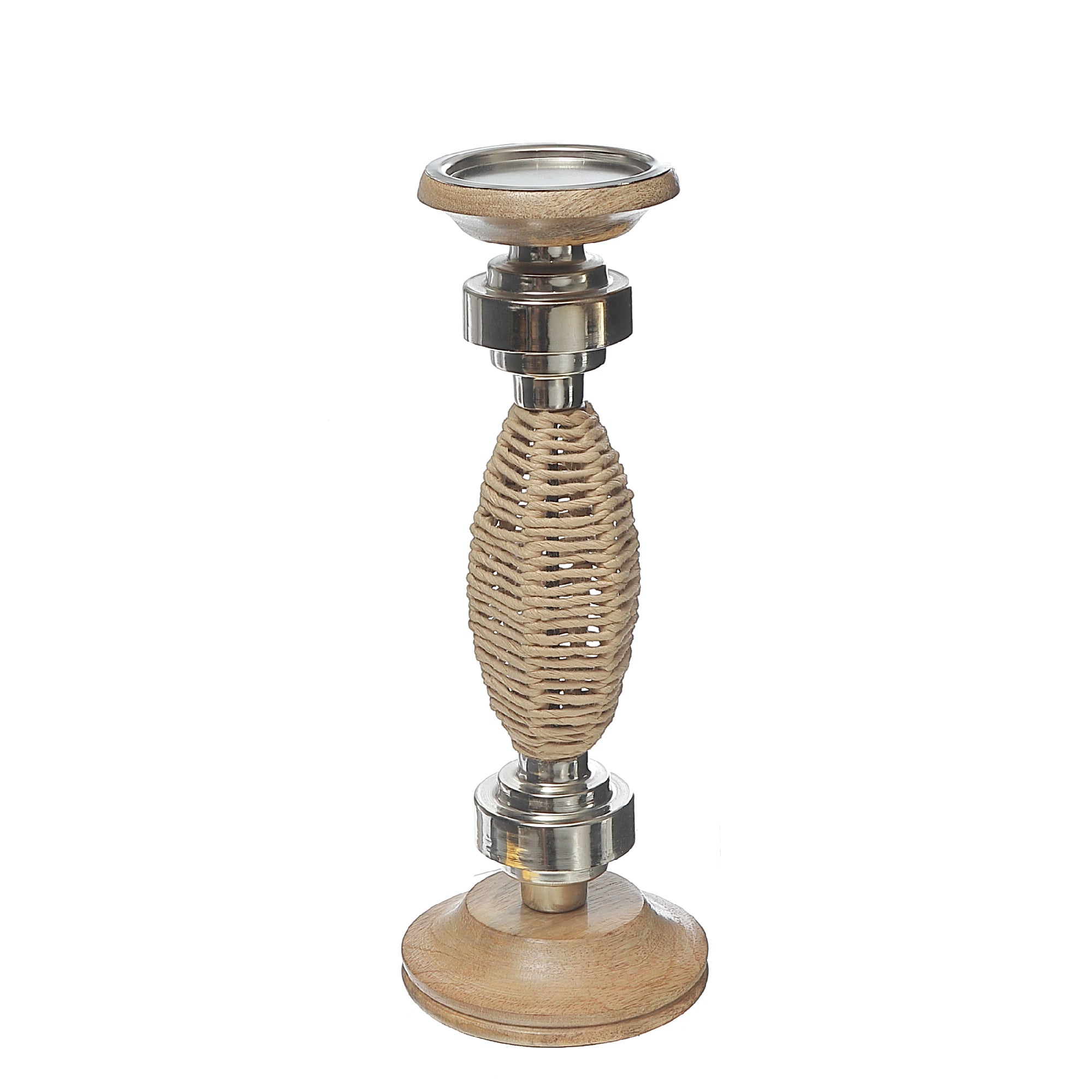 Oval Raffia Metal Large Pillar Candlestick, Rustic Home Table Decor, Candle Holder Accent