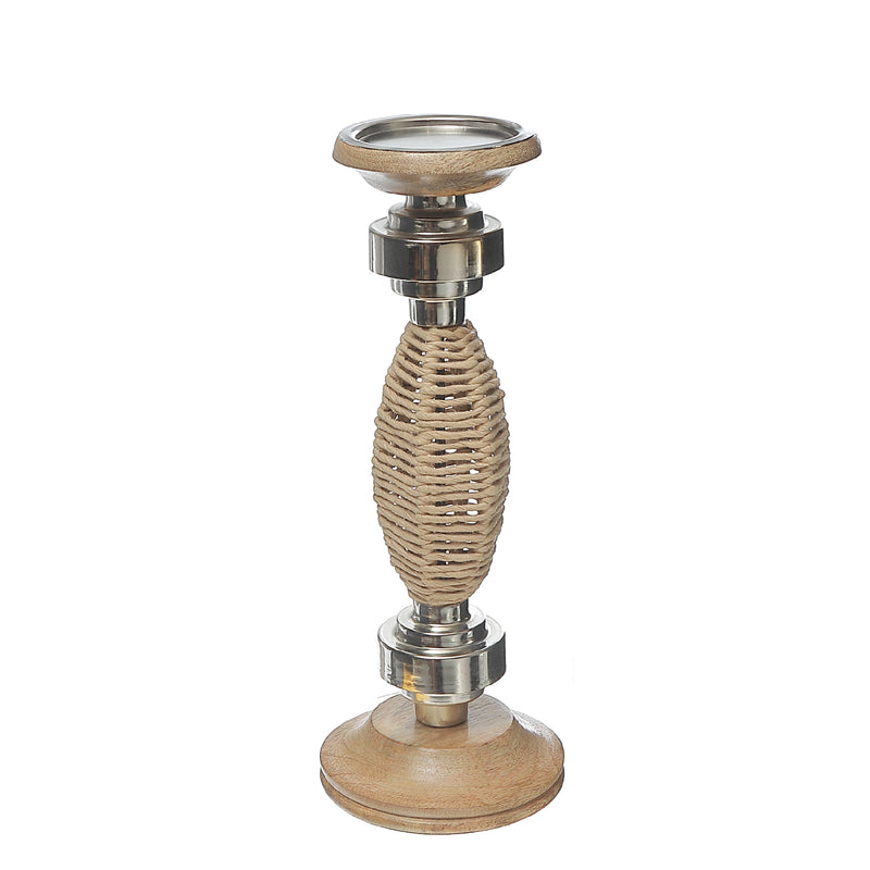 Oval Raffia Metal Pillar Candlestick