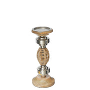 Oval Raffia Metal Small Pillar Candlestick, Rustic Home Table Decor, Candle Holder Accent