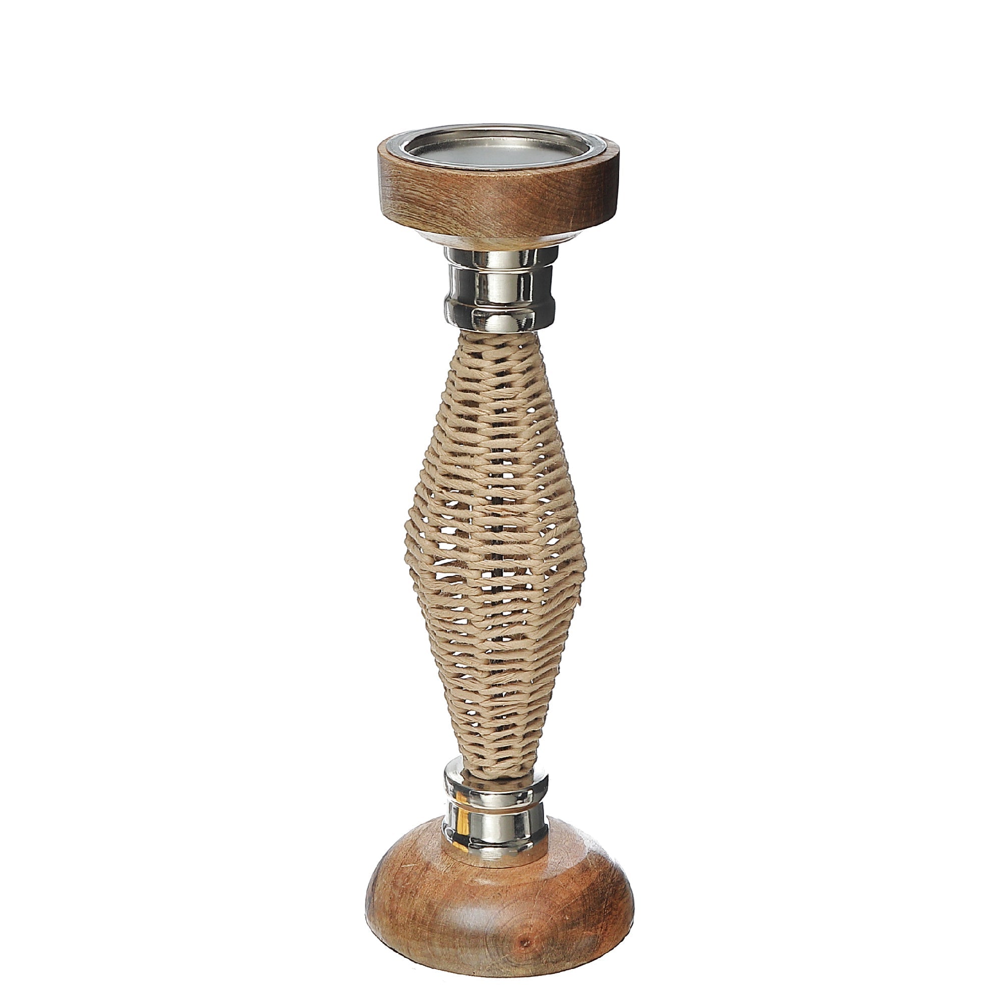 Diamond Raffia Metal Candlestick, Rustic Table Centerpiece, Decorative Candle Holder