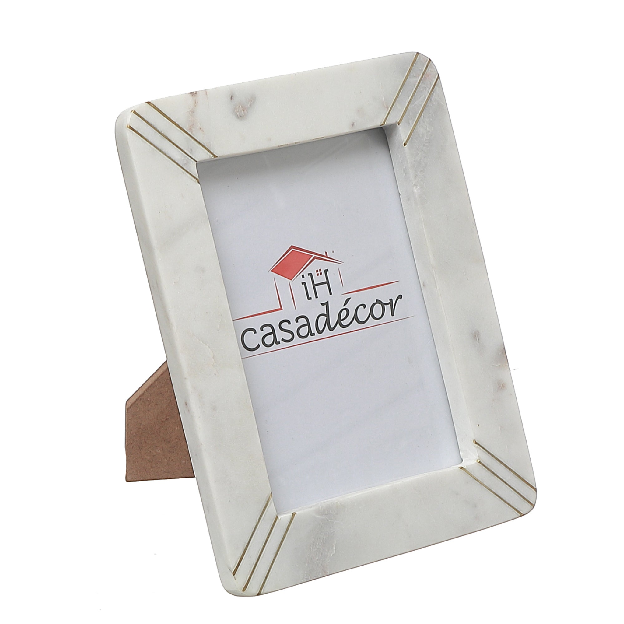 Marble White Picture Frame With Brass Inlay, Decorative Photo Display, Home Decor