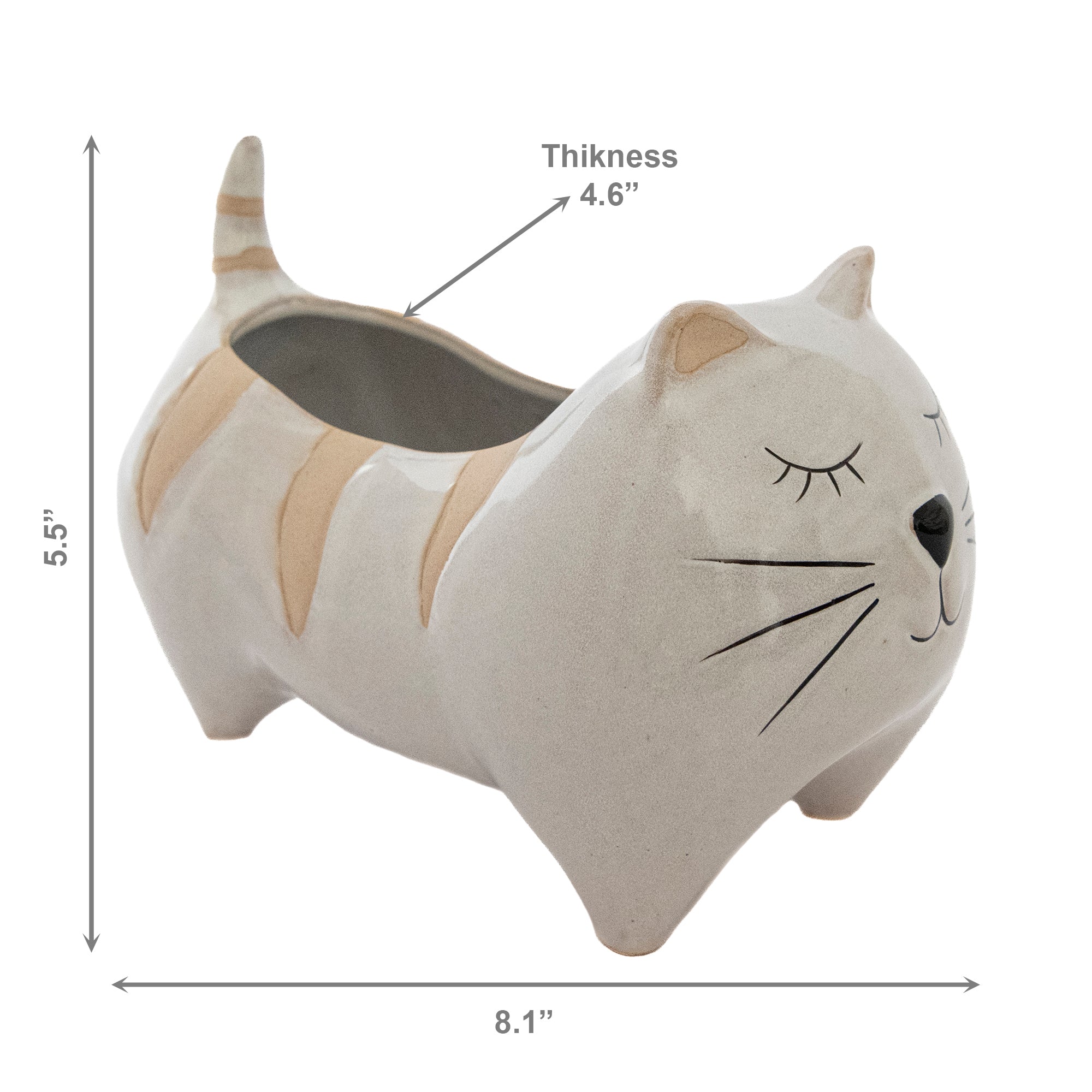 Striped Cat-Shaped Ceramic Planter - Set of 2