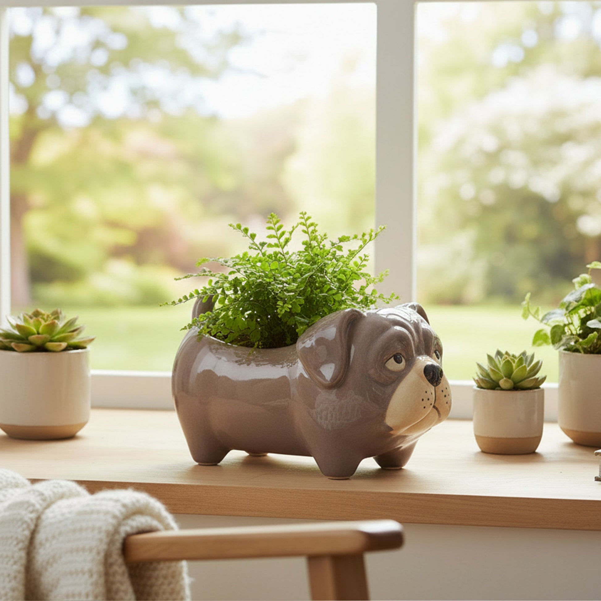 Dog-Shaped Ceramic Planter - Set of 2
