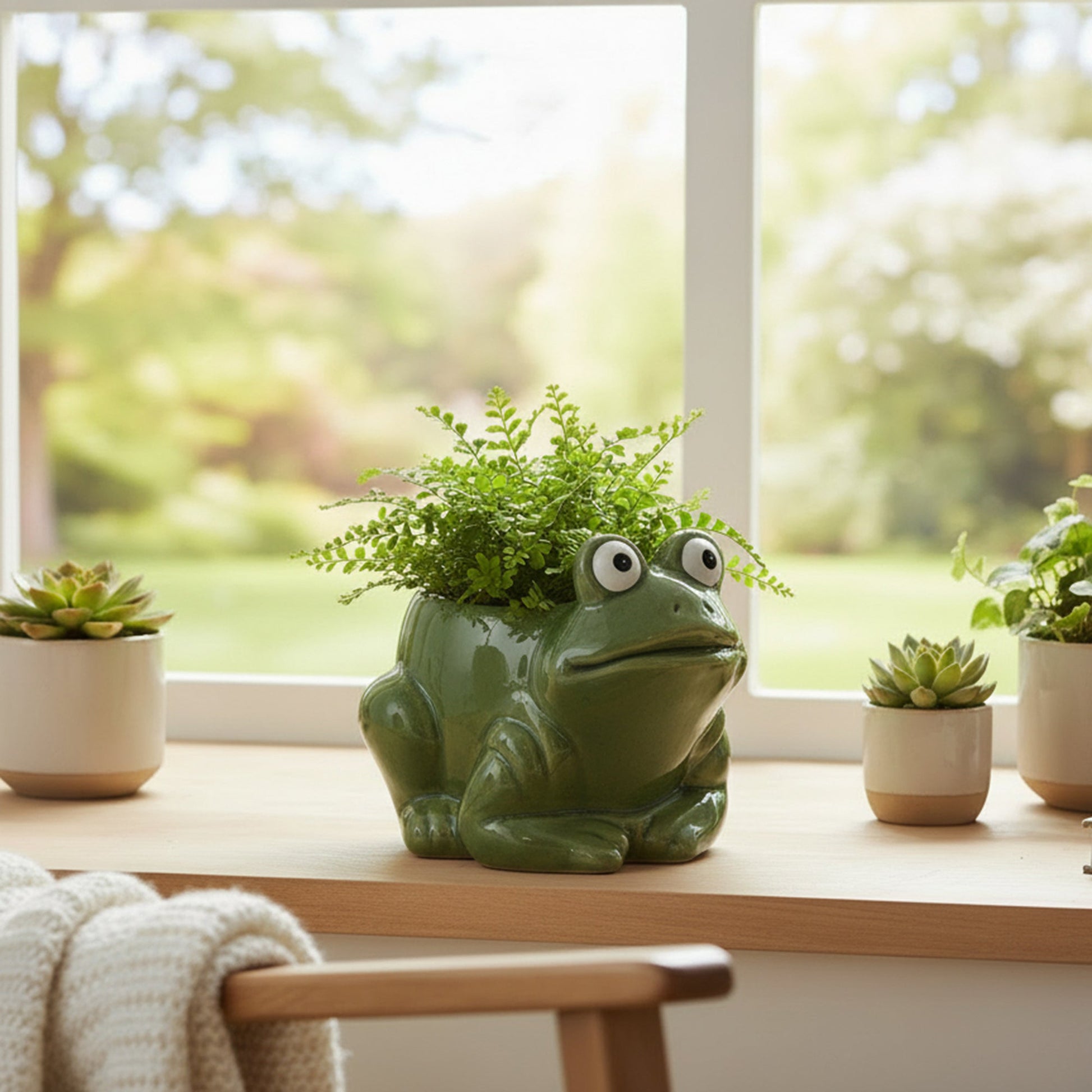 Frog-Shaped Ceramic Planter - Set of 2