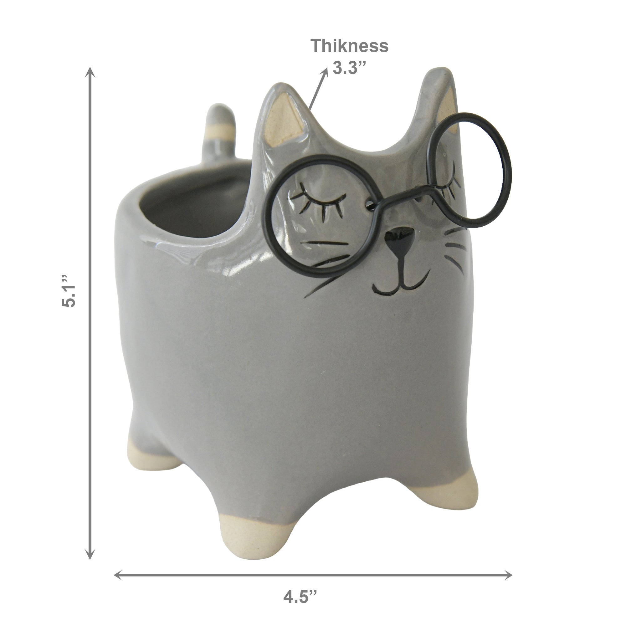 Cat Ceramic Planter Wearing Glasses Design - Set of 2