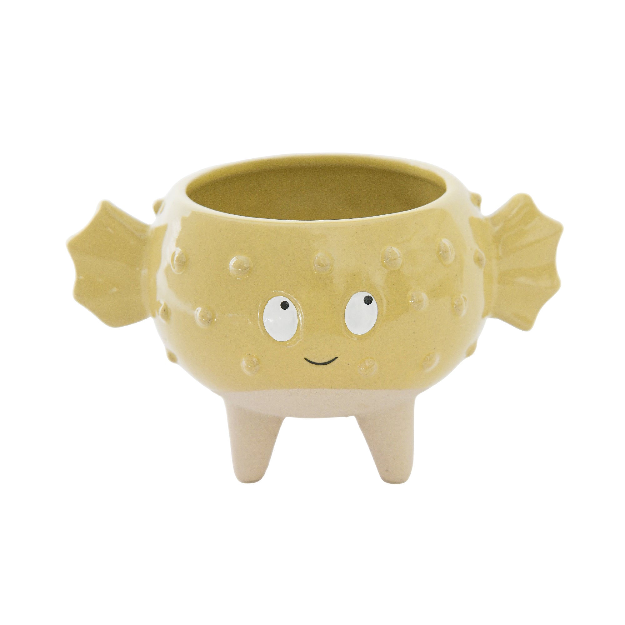 Large Puffer Fish-Shaped Ceramic Planter - Set of 2