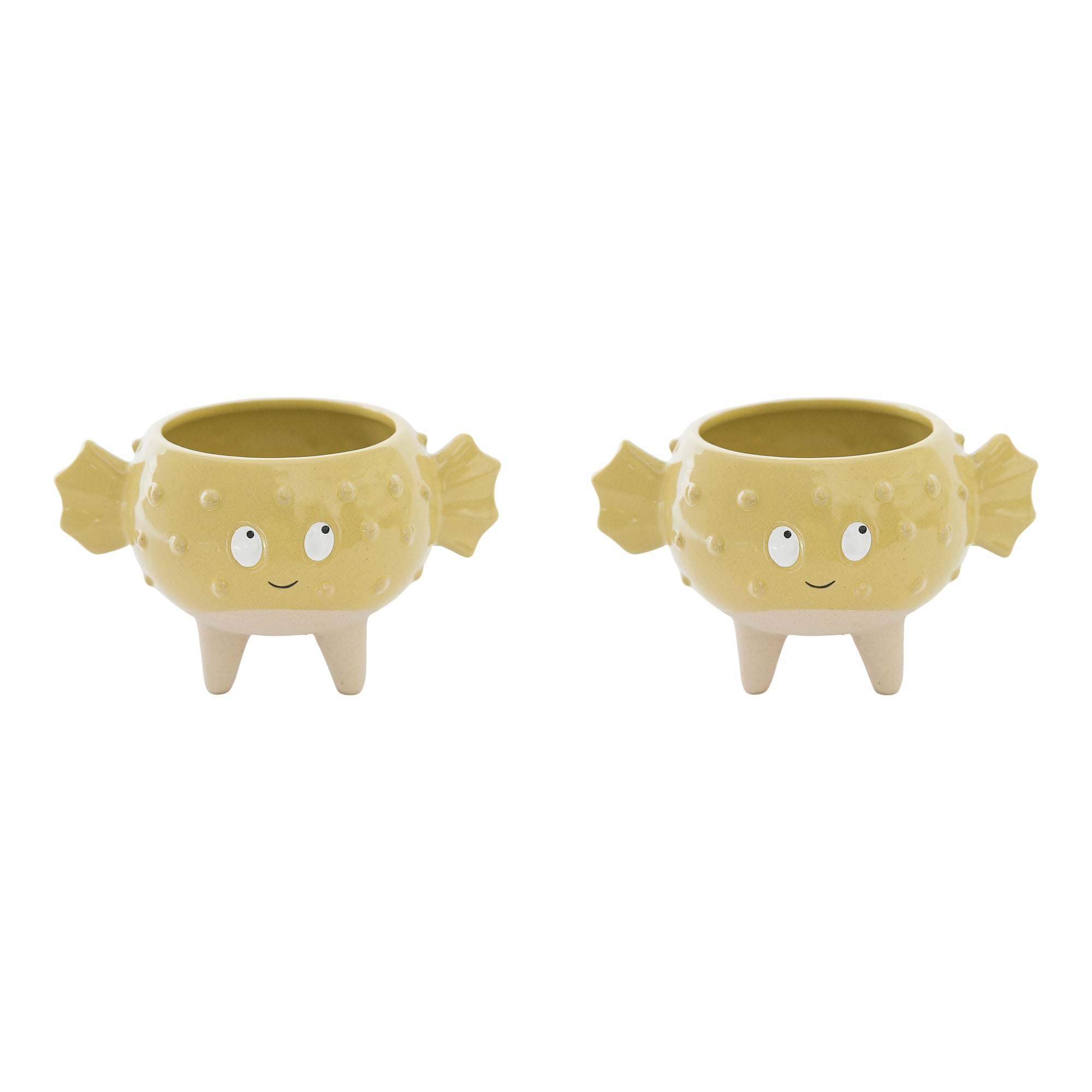 Large Puffer Fish-Shaped Ceramic Planter - Set of 2