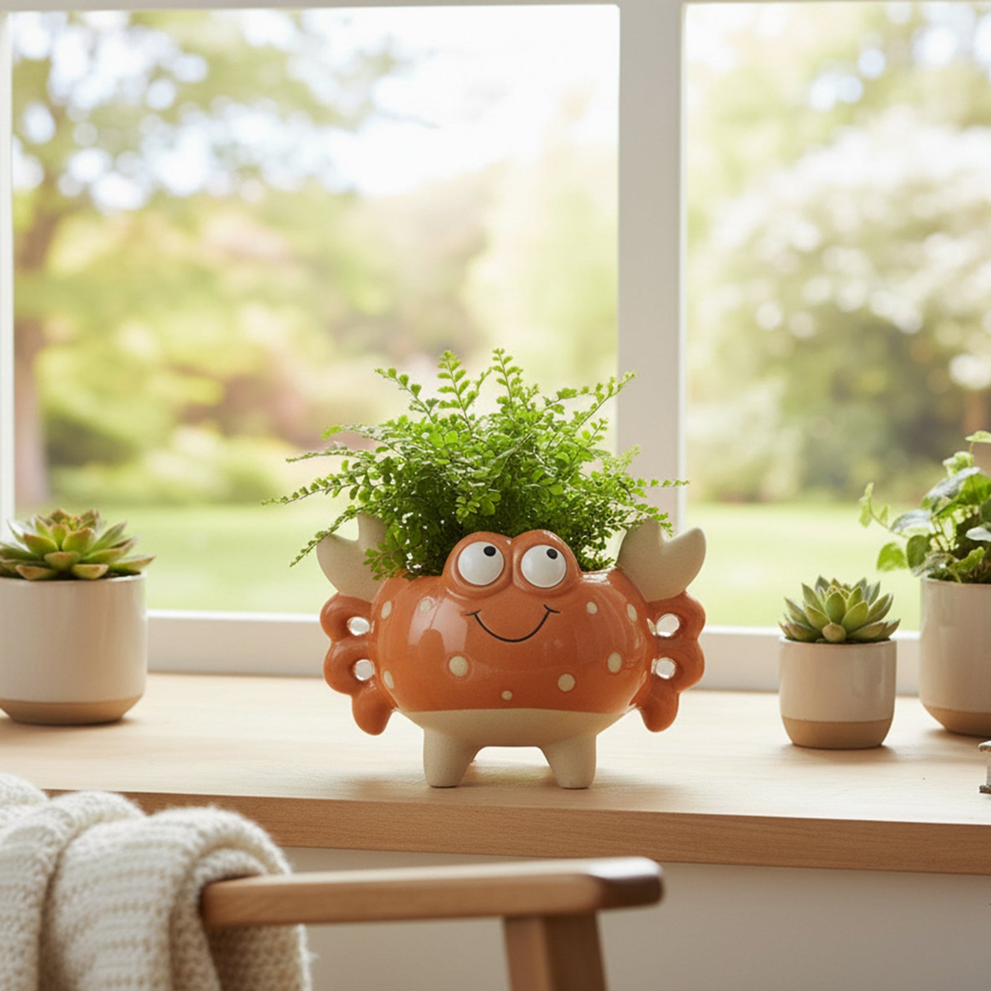 Crab-Shaped Ceramic Planter - Set of 2