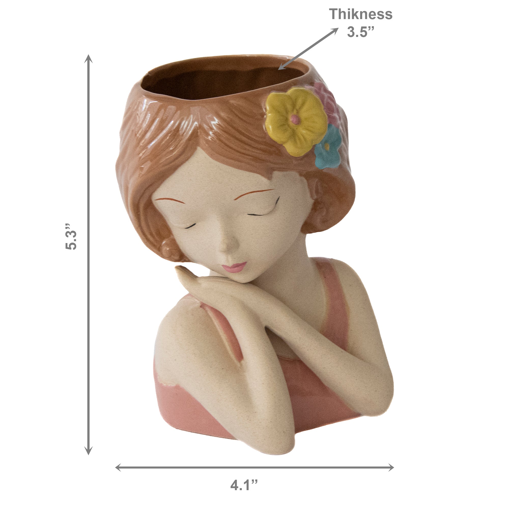 Serene Flower Girl Ceramic Planter Figurine - Set of 2