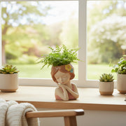 Serene Flower Girl Ceramic Planter Figurine - Set of 2