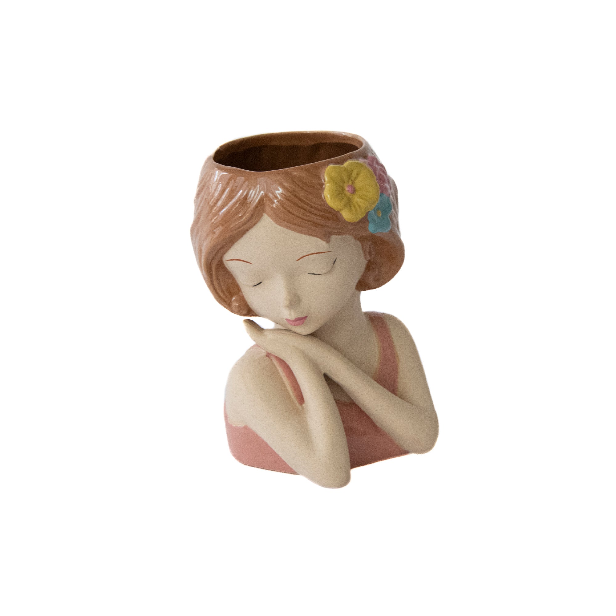 Serene Flower Girl Ceramic Planter Figurine - Set of 2
