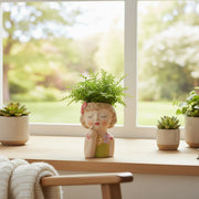 Dreamy Flower Girl Ceramic Planter Figurine - Set of 2