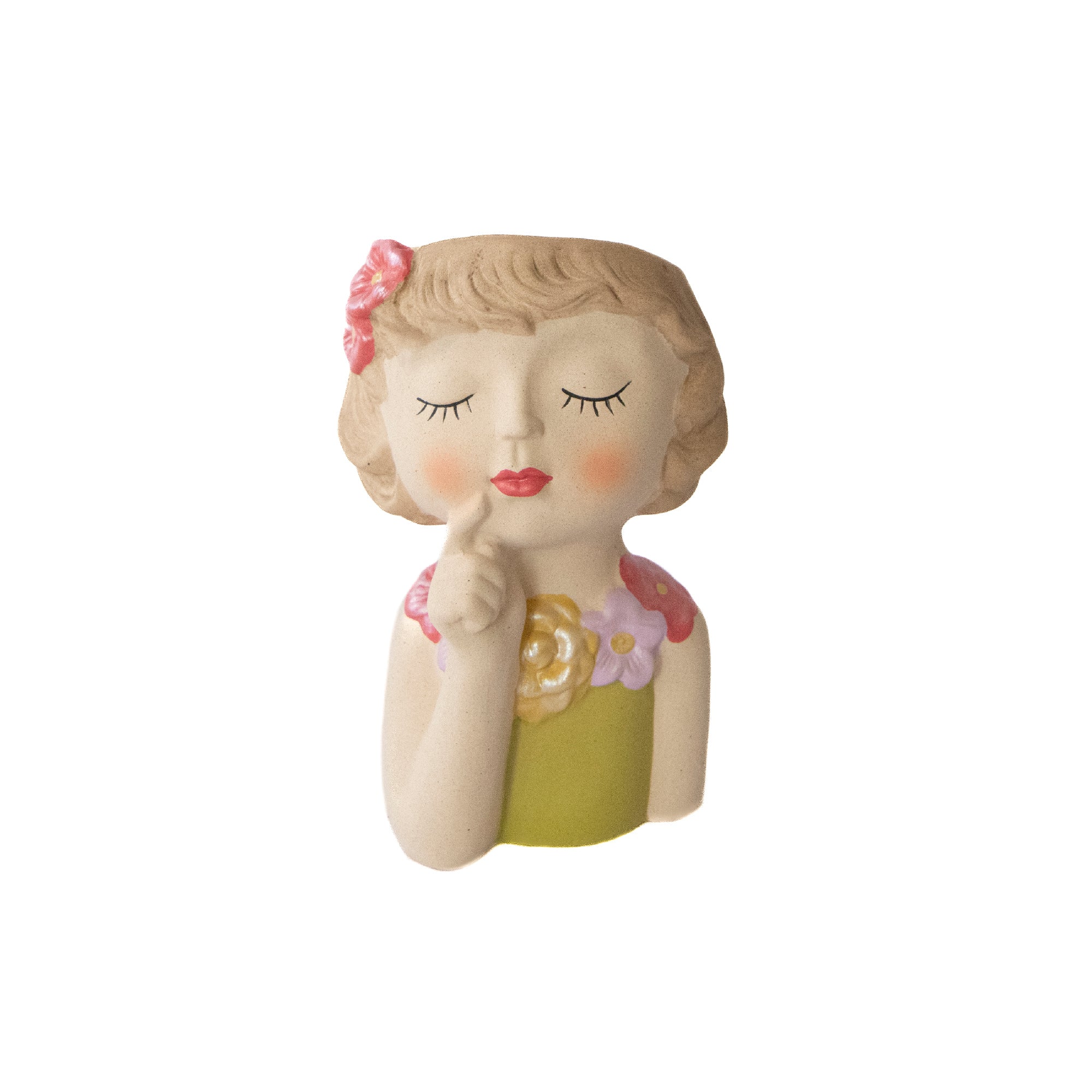 Dreamy Flower Girl Ceramic Planter Figurine - Set of 2