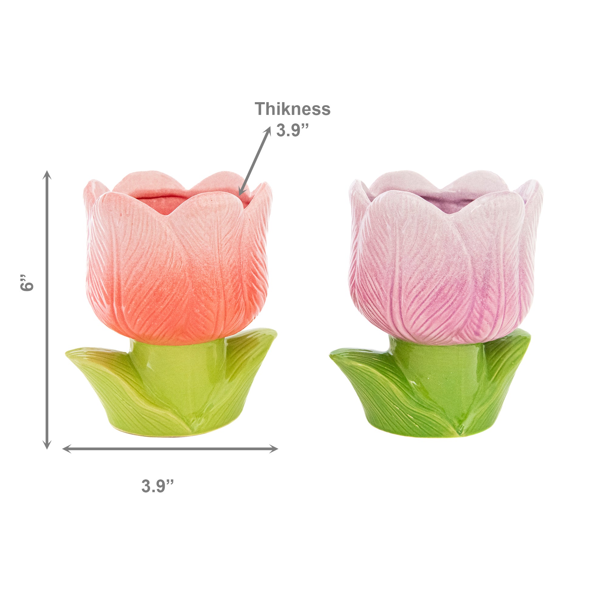 Pink & Purple Tulip Bloom Ceramic Cup Planter - Set of 2