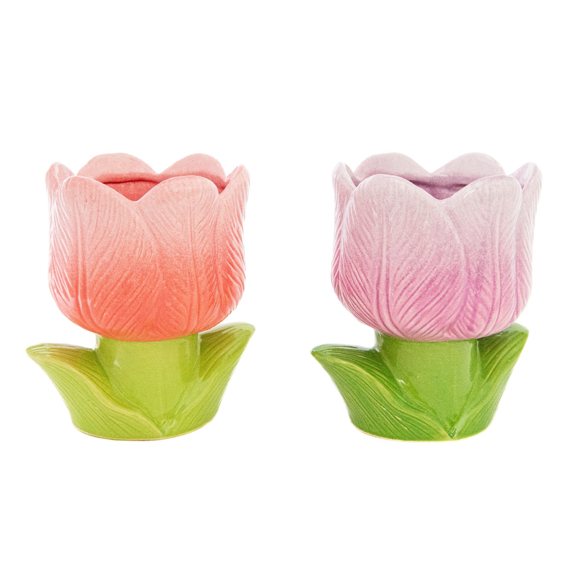 Pink & Purple Tulip Bloom Ceramic Cup Planter - Set of 2