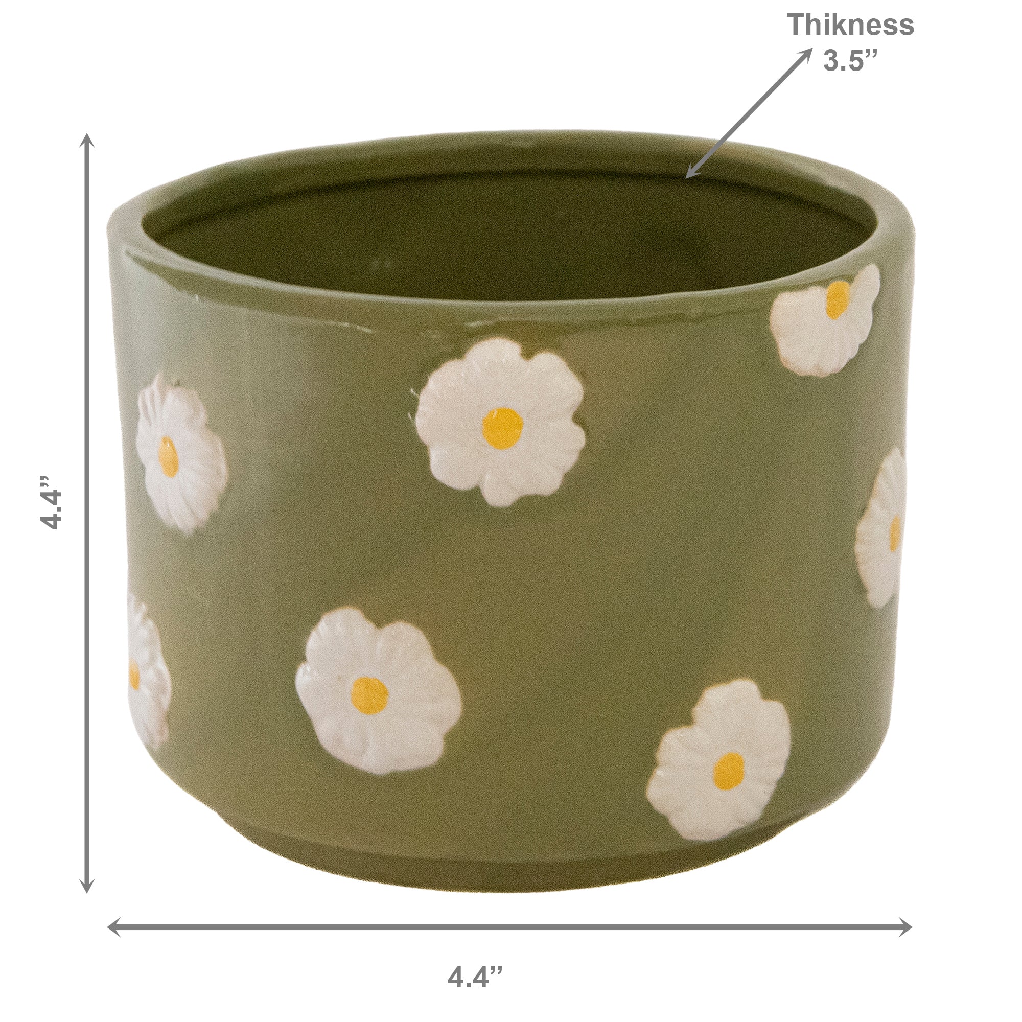 5-Inch Ceramic Planter with Daisy Design - Set of 2