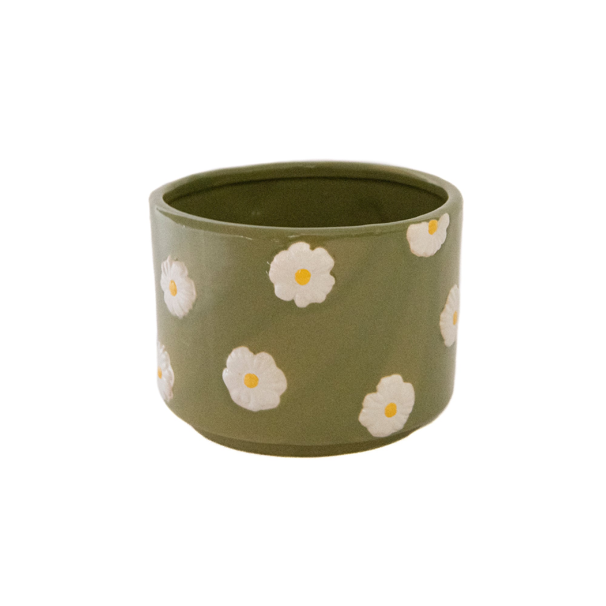 5-Inch Ceramic Planter with Daisy Design - Set of 2