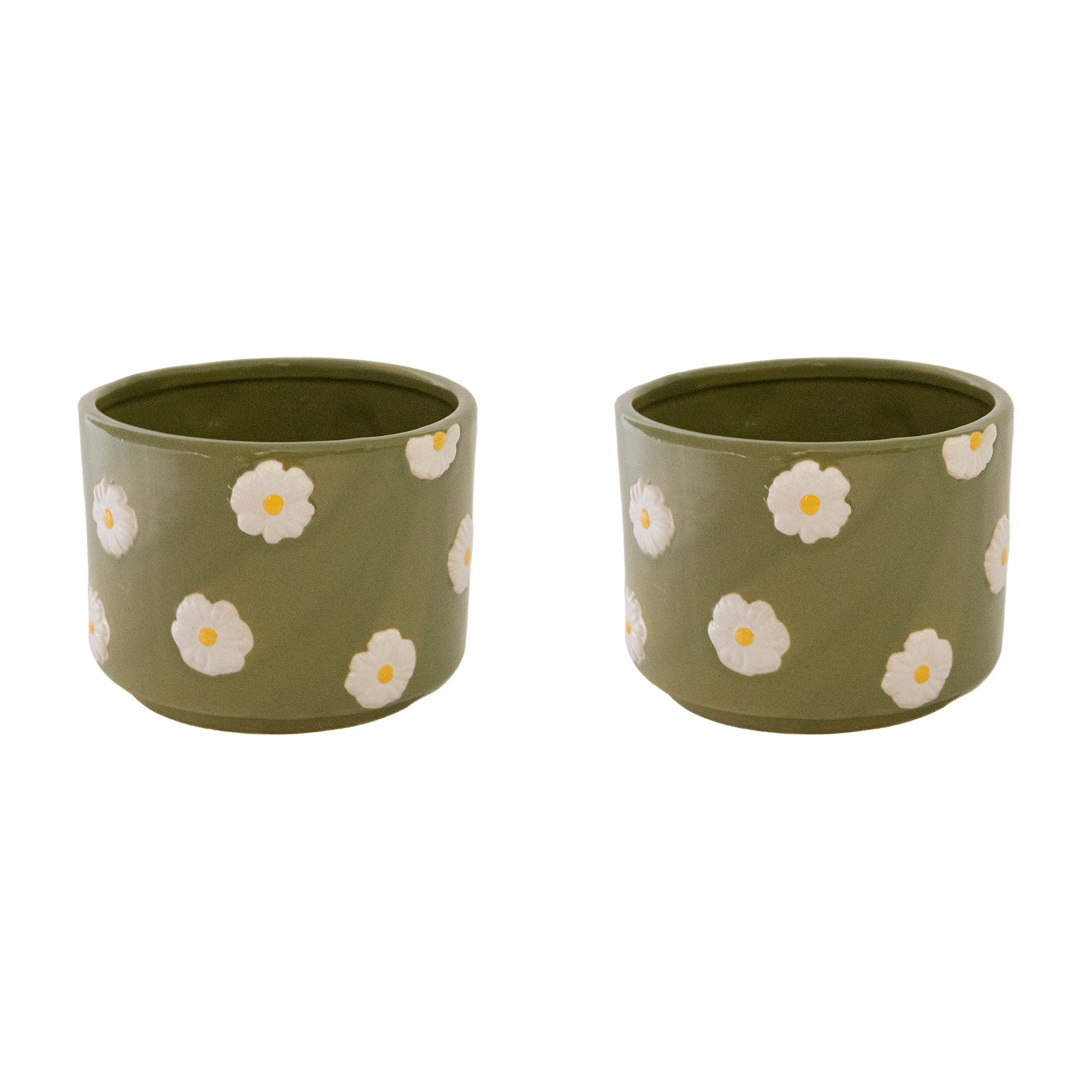 5-Inch Ceramic Planter with Daisy Design - Set of 2