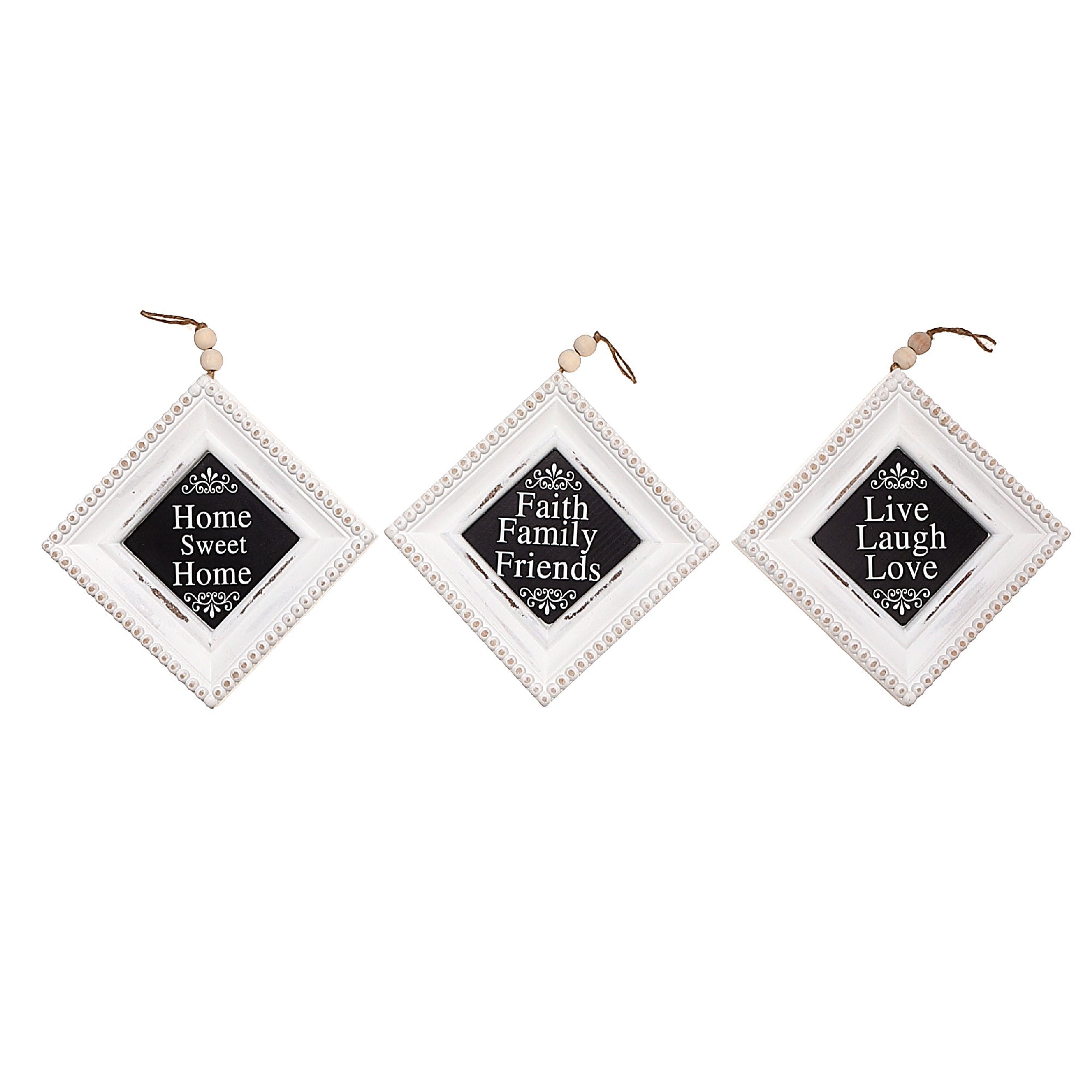 Wooden Beaded Rhombus Inspirational Sign Set Of 3, Motivational Wall Decor, Home Accent