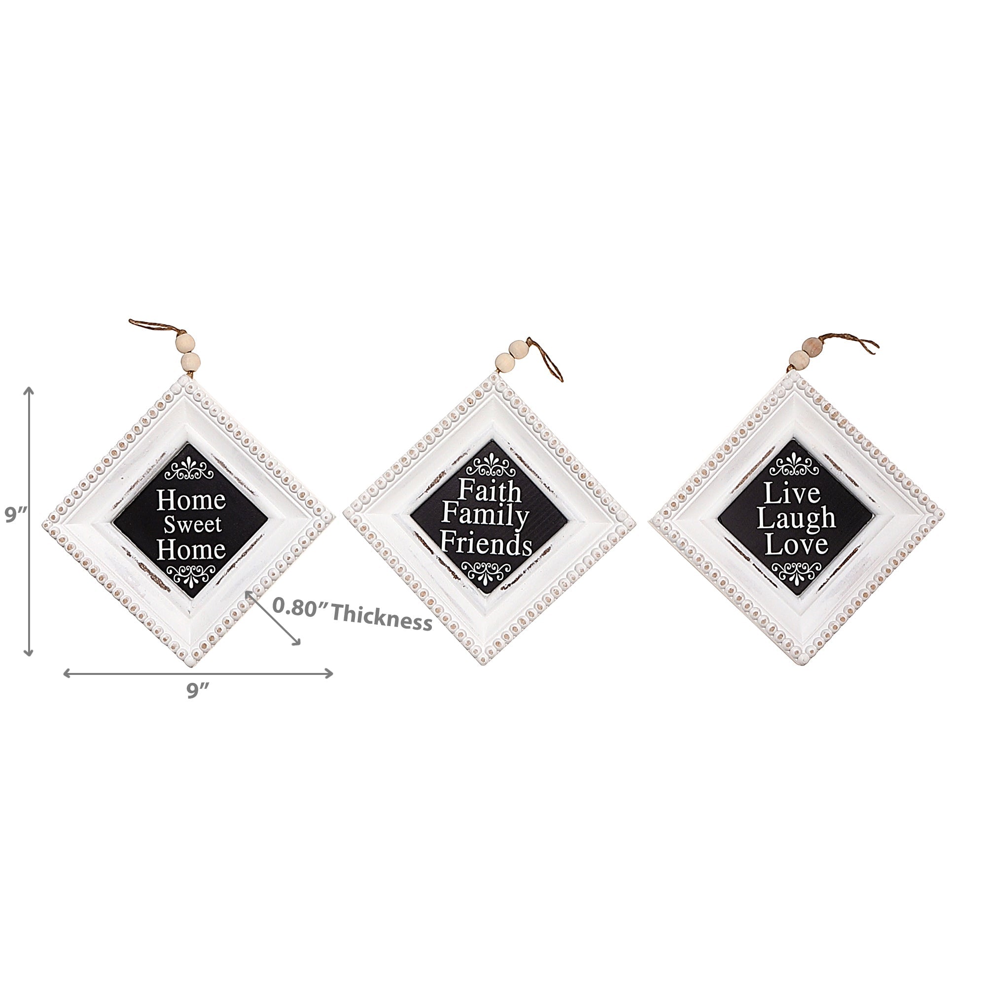 Wooden Beaded Rhombus Inspirational Sign Set Of 3, Motivational Wall Decor, Home Accent