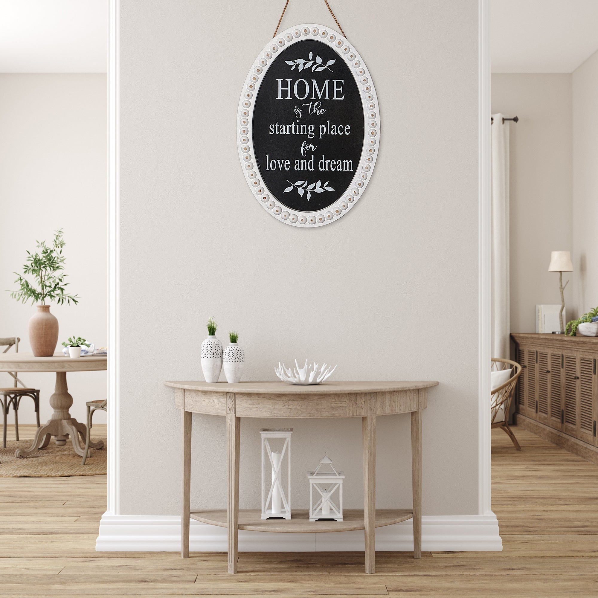 Wooden Beaded Oval Sign Home, Rustic Wall Decor, Farmhouse Accent