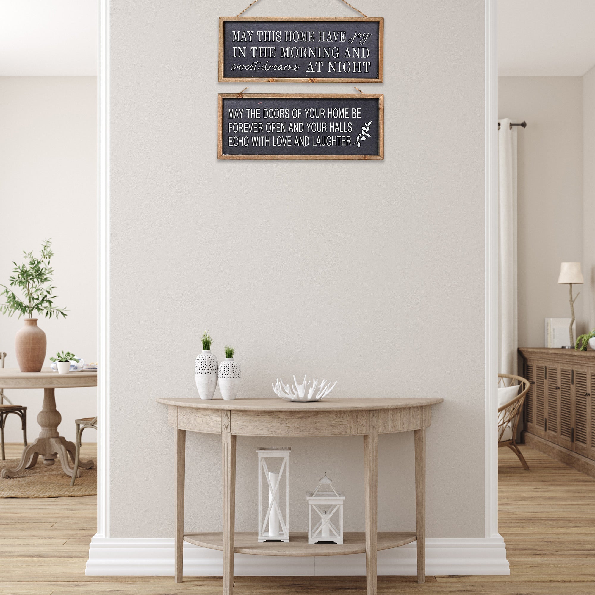 Framed Rectangular Wood Sign "May Your Home Be Filled With" Set Of 2, Inspirational Wall Decor, Farmhouse Accent