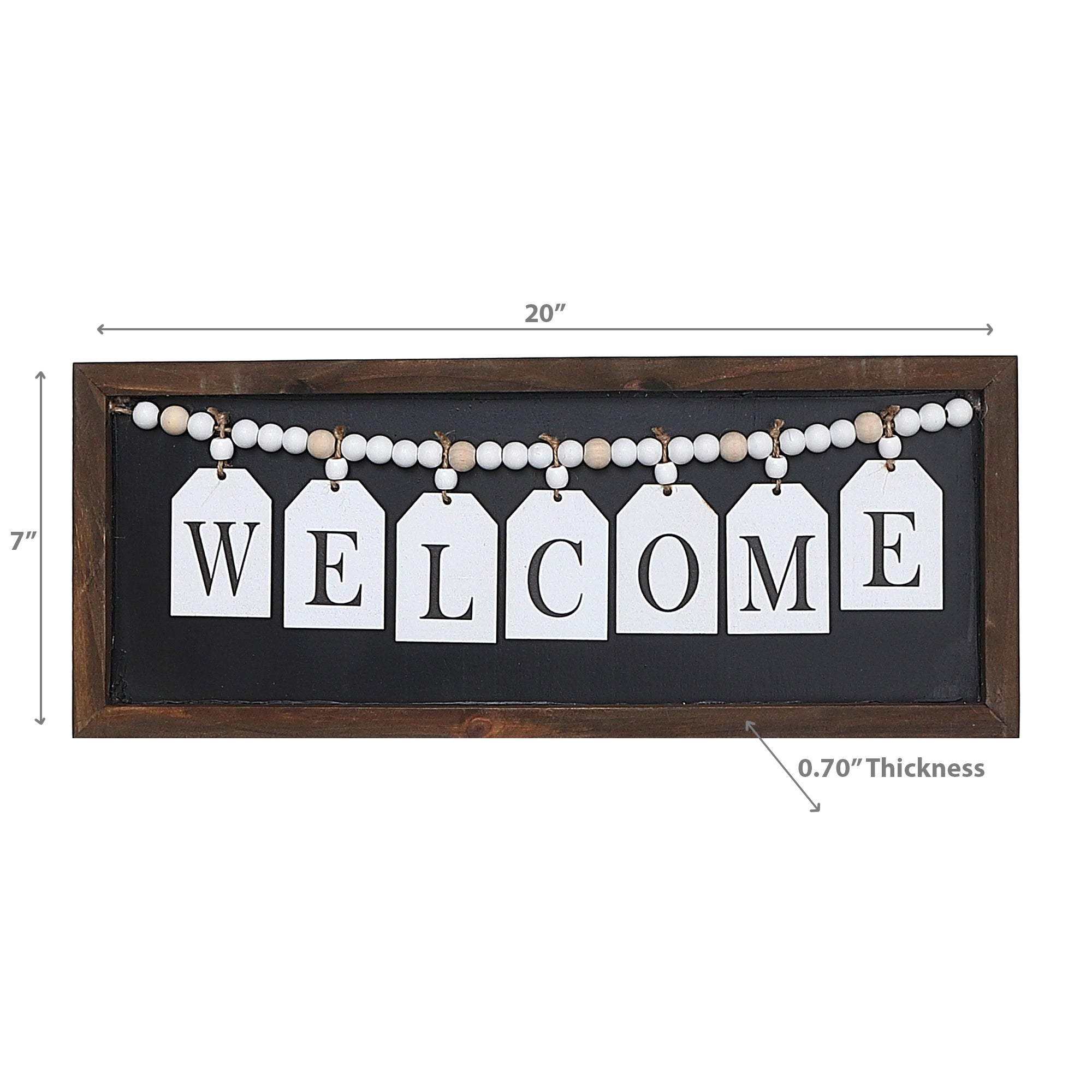 Framed Wood Hanging Beaded Welcome Sign, Rustic Wall Decor, Farmhouse Accent