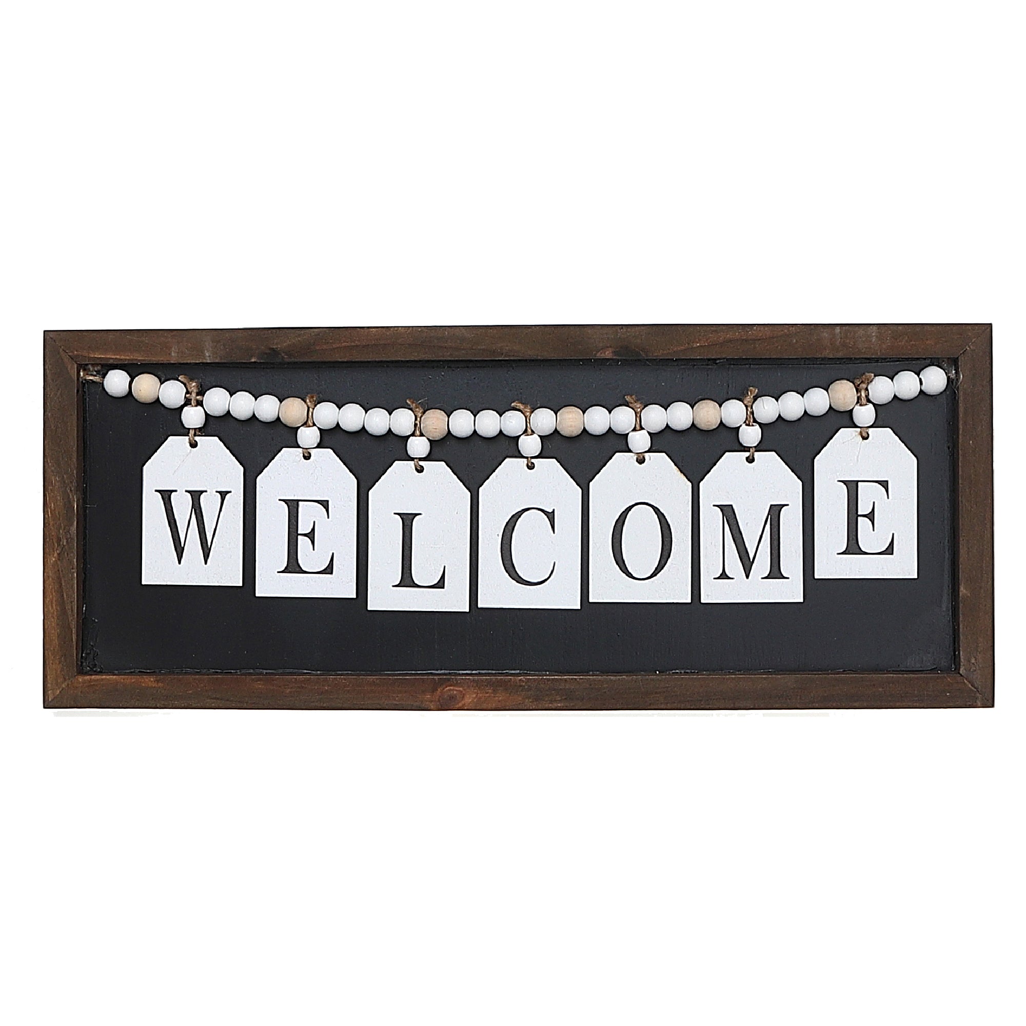 Framed Wood Hanging Beaded Welcome Sign, Rustic Wall Decor, Farmhouse Accent