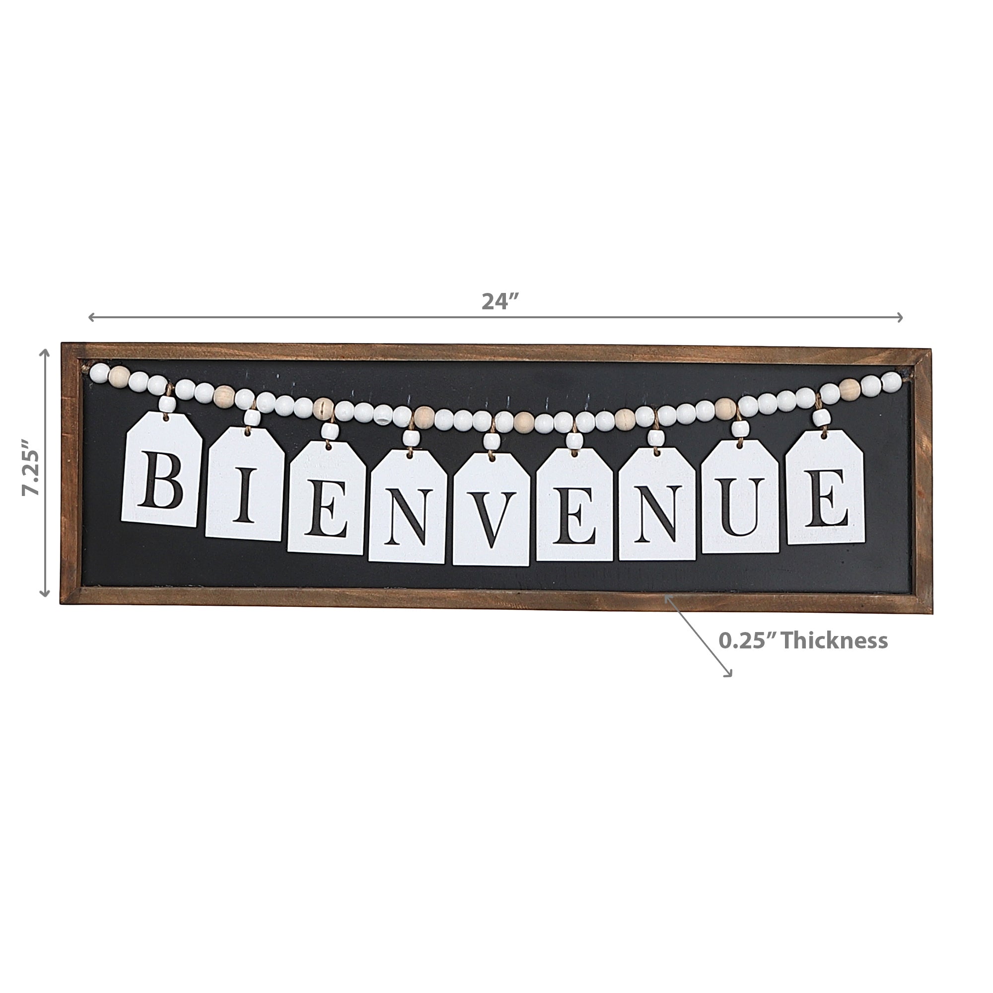 Framed Wood Hanging Beaded Bienvenue Sign, Rustic Wall Decor, Farmhouse Accent