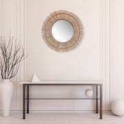 Gaia Willow Round Wall Mirror, Natural Wood Frame, Modern Farmhouse Decor, Entryway Bathroom Living Room Accent