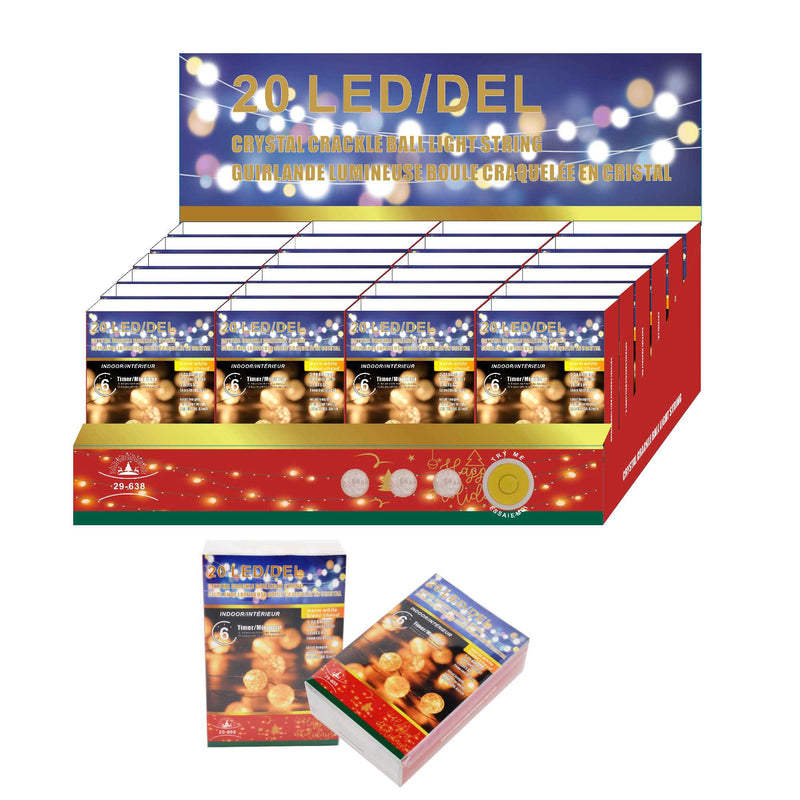 20Led Indoor Ice Cracker Ball Lightstring (Warm White) 24/Pdq - Set of 12