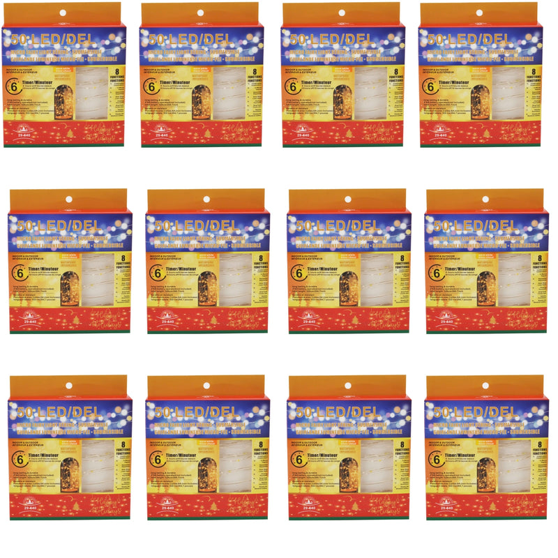 50Led In/Out Submersible Fairy Lightstring 6Hr Timer Warm White - Set of 12