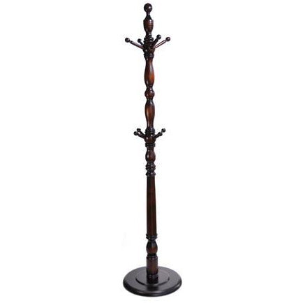 Wooden Coat Rack – Mahogany Finish, Free-Standing Hall Tree