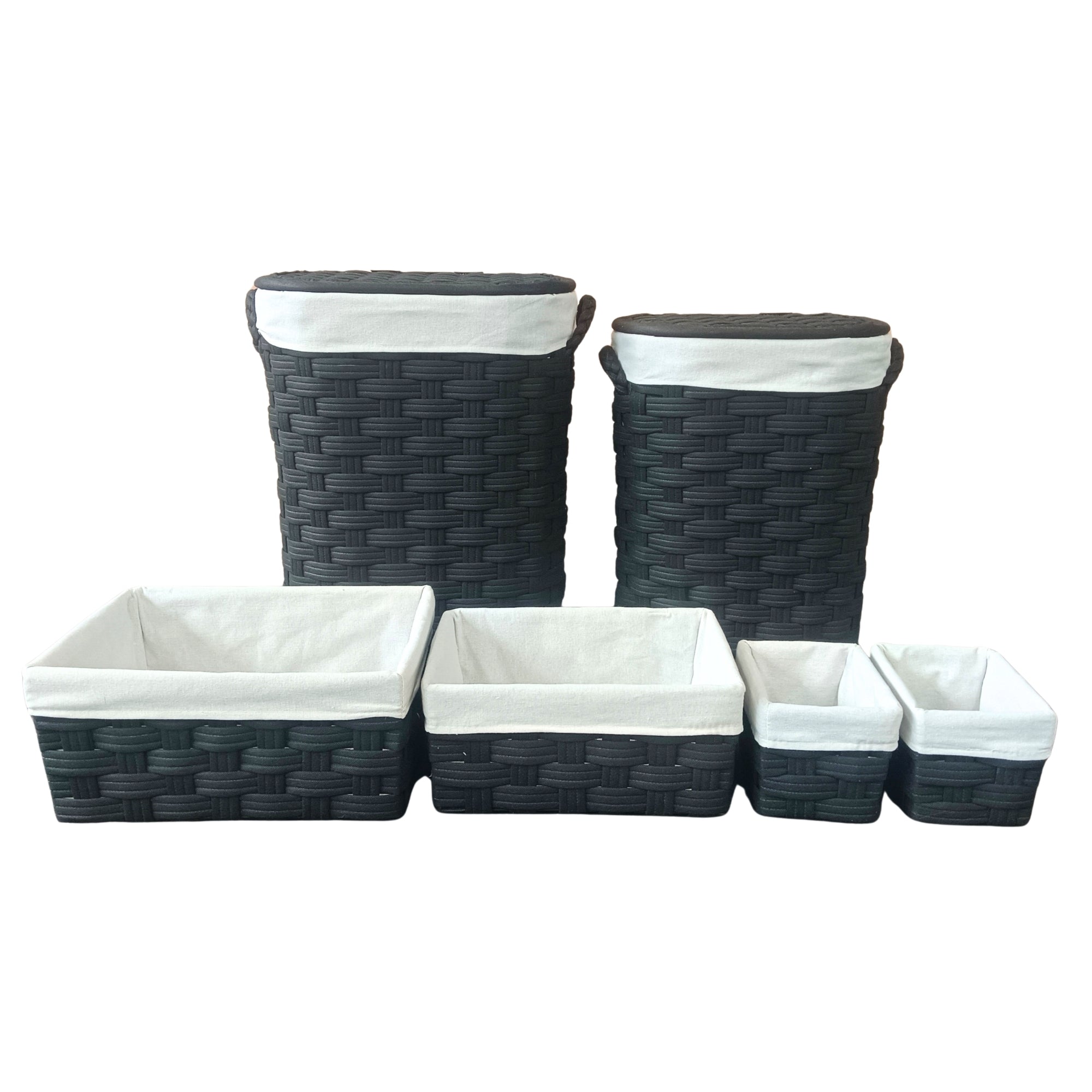 Set of 6 Black Non-Woven Oval Hampers & Baskets