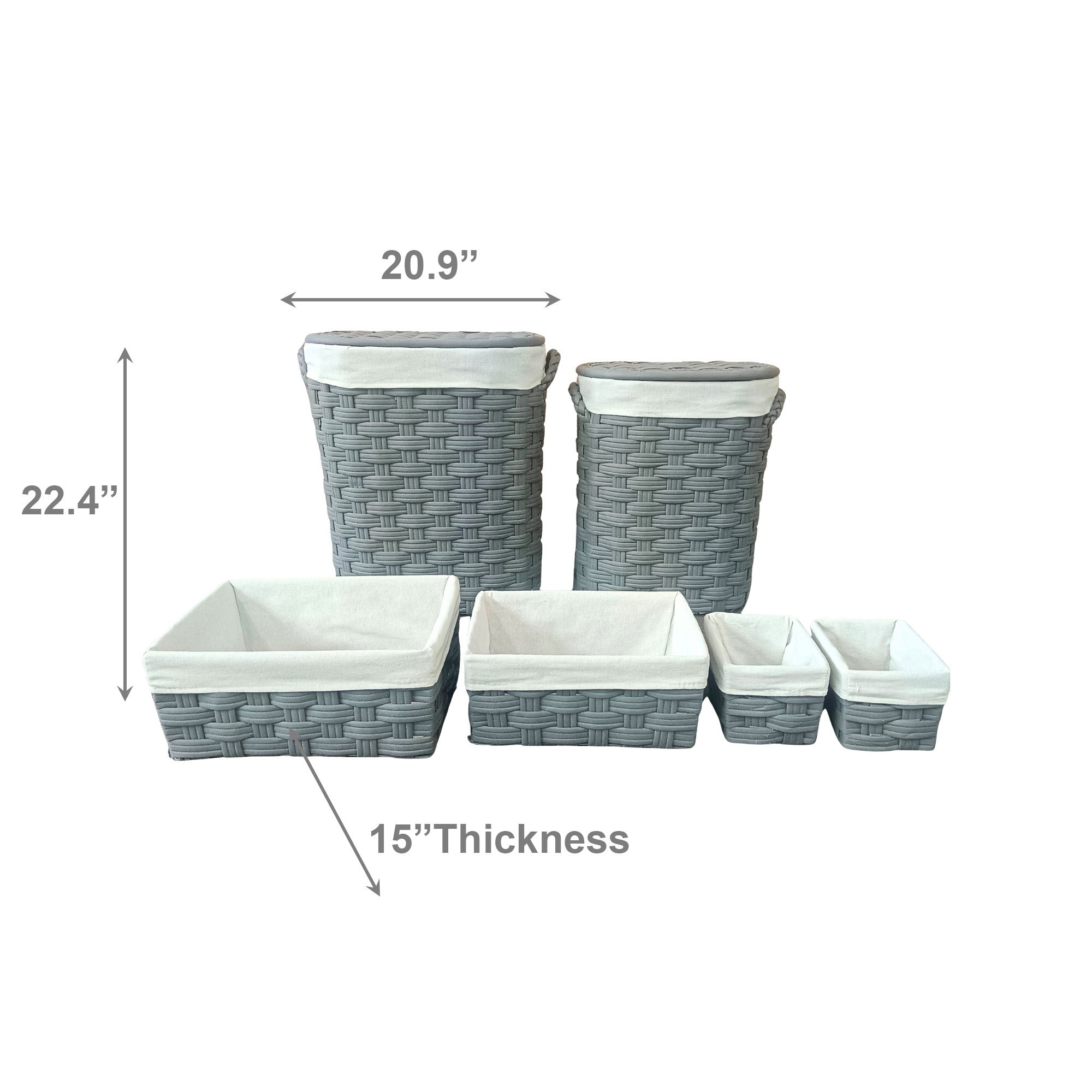 Set of 6 Dark Grey Non-Woven Oval Hampers & Baskets