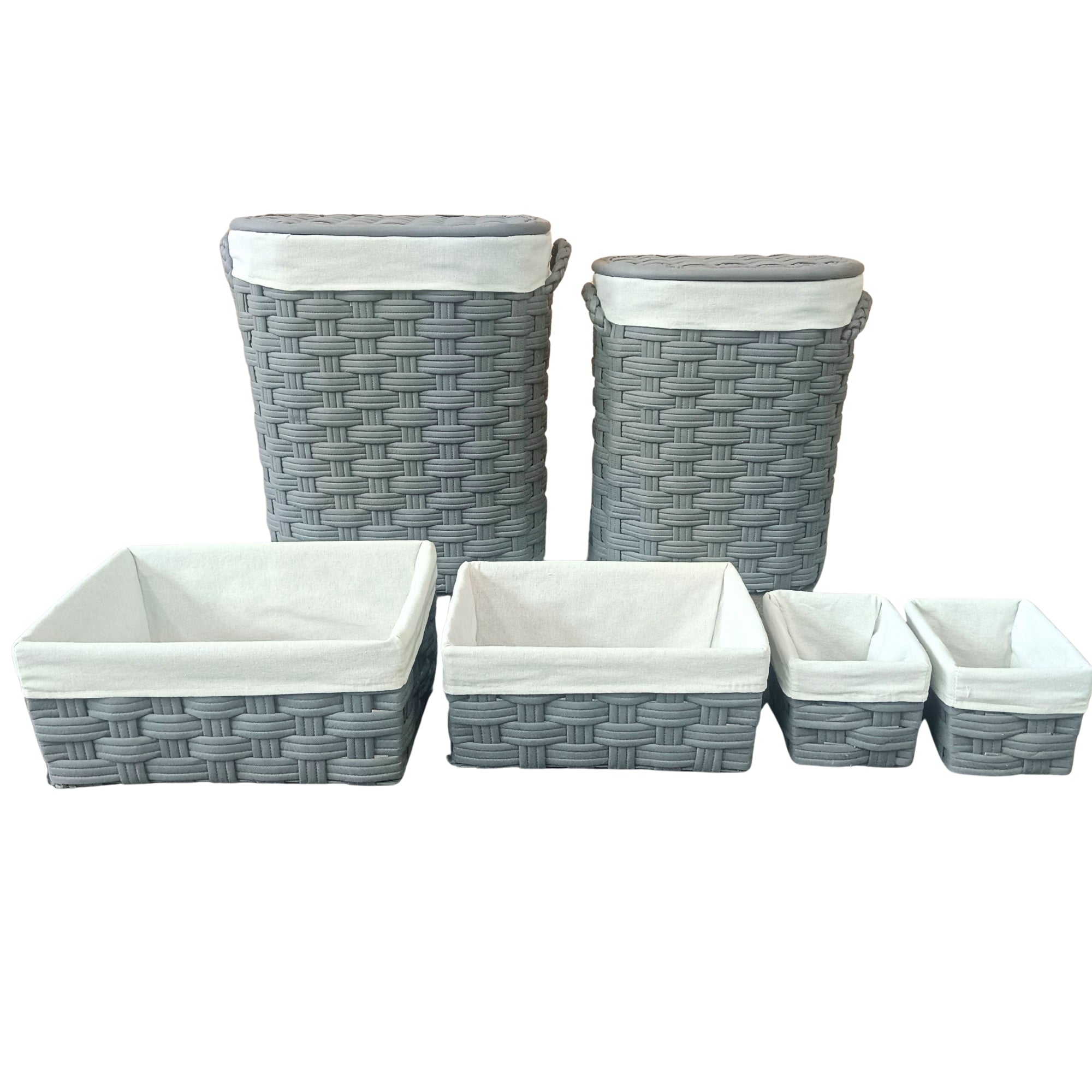 Set of 6 Dark Grey Non-Woven Oval Hampers & Baskets