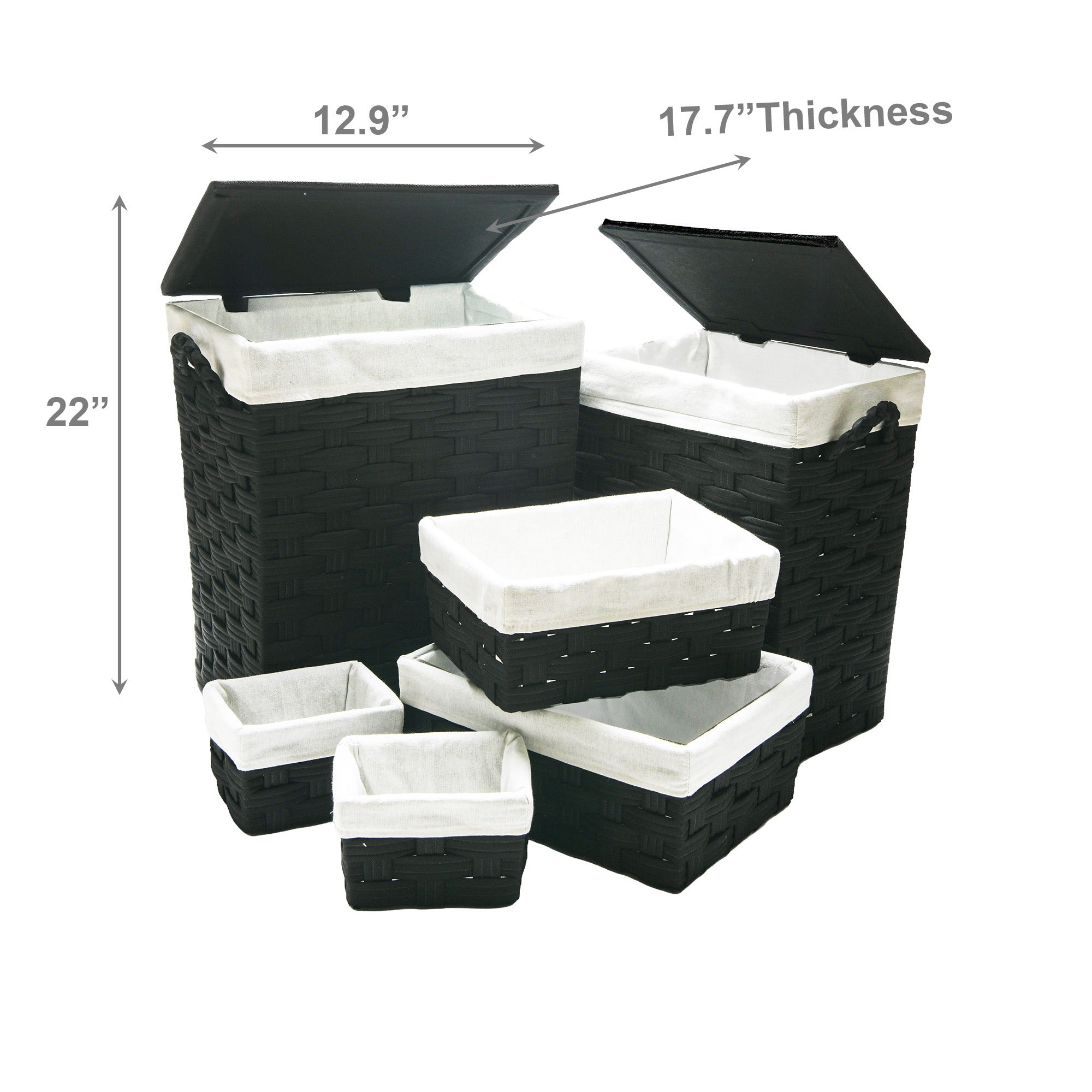 Set of 6 Black Non-Woven Rectangular Hampers & Baskets
