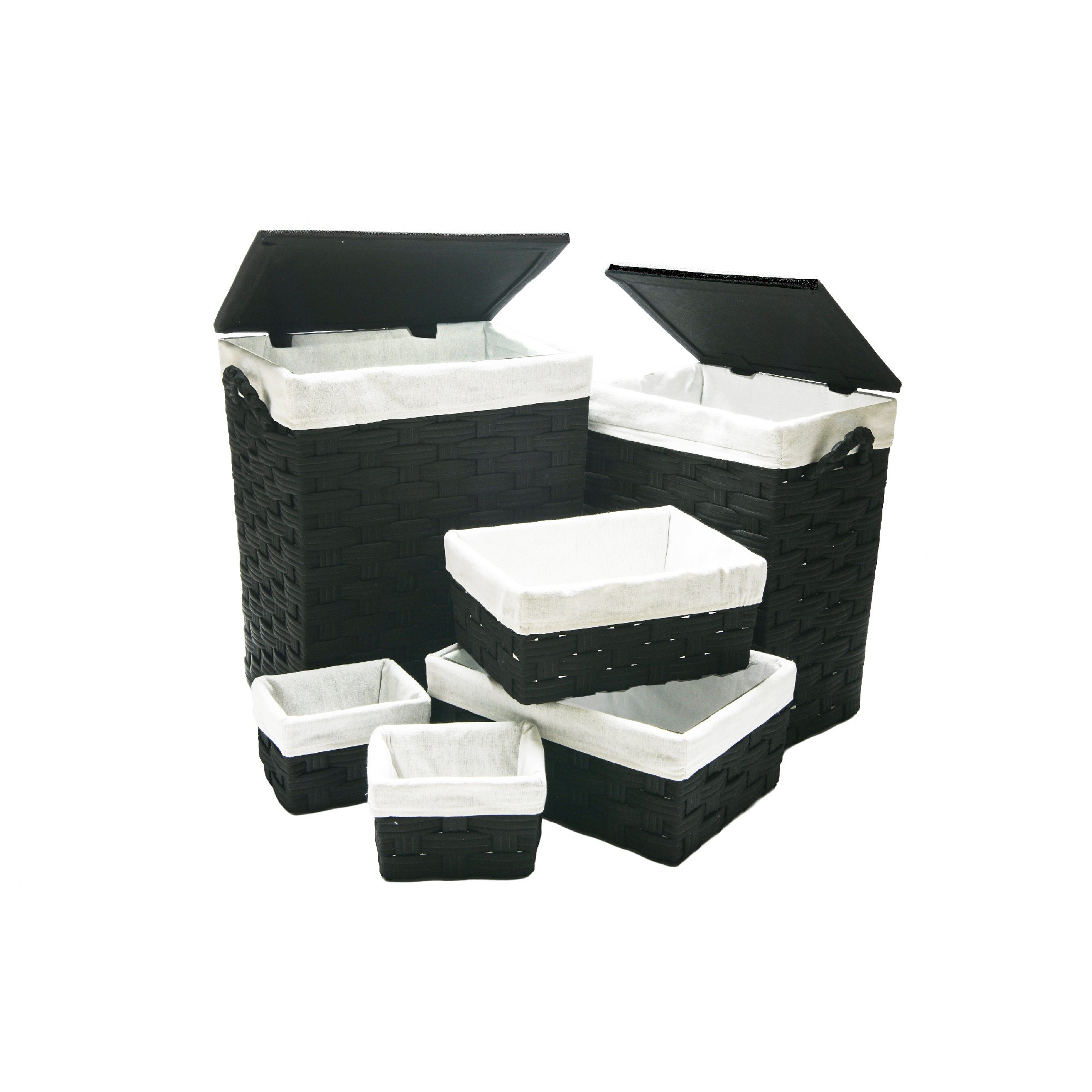 Set of 6 Black Non-Woven Rectangular Hampers & Baskets