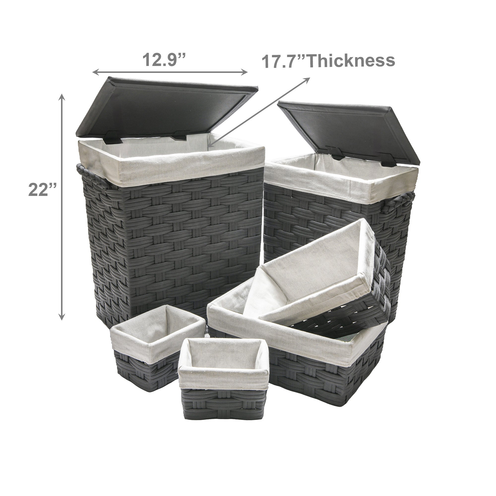 Set of 6 Dark Grey Non-Woven Rectangular Hampers & Baskets
