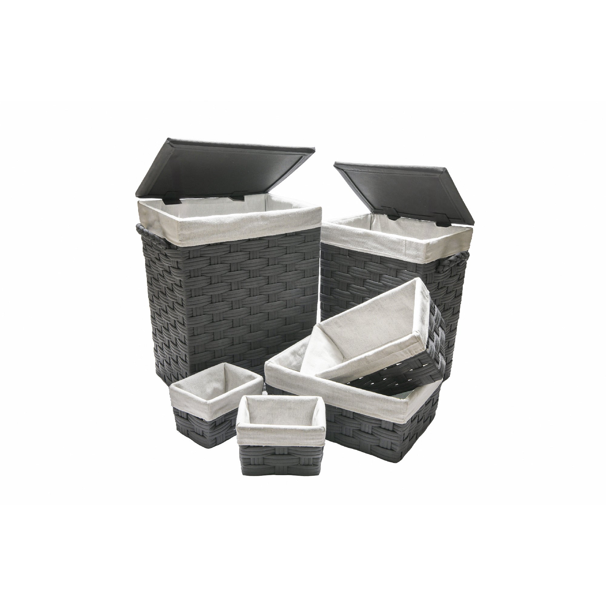 Set of 6 Dark Grey Non-Woven Rectangular Hampers & Baskets