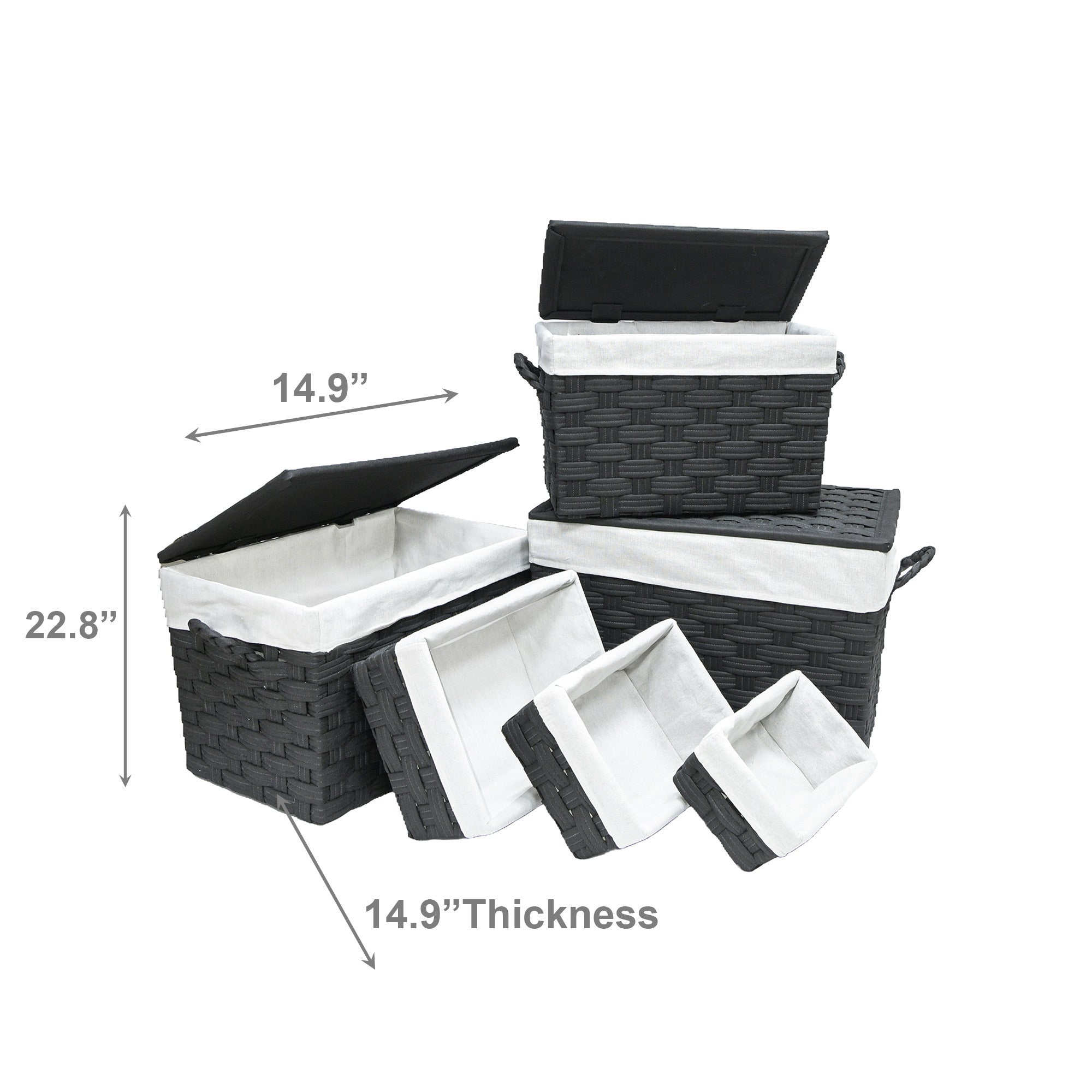 Set of 6 Black Non-Woven Wide Rectangular Hampers & Baskets