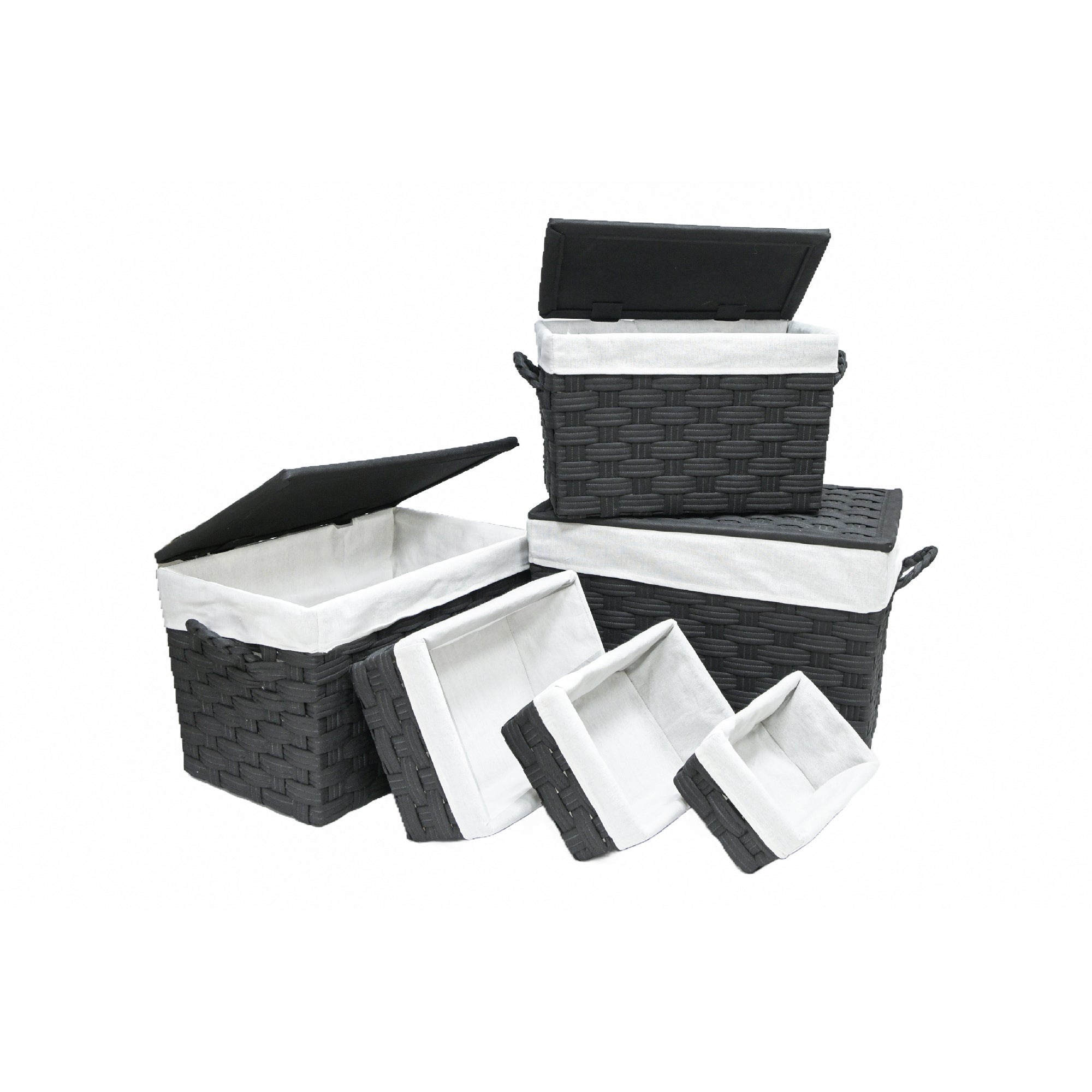 Set of 6 Black Non-Woven Wide Rectangular Hampers & Baskets