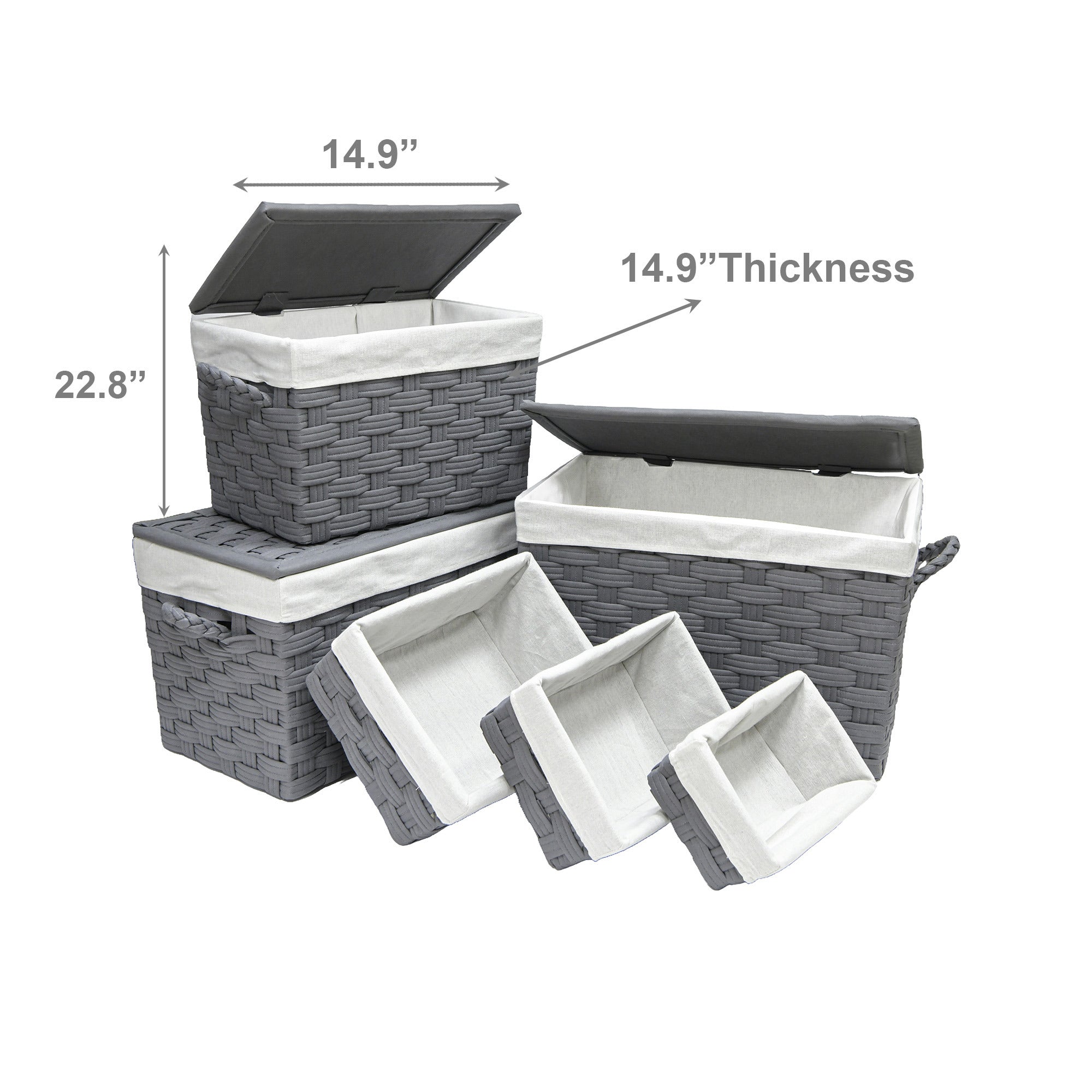 6-Piece Dark Grey Non-Woven Wide Rectangular Hampers & Baskets Set