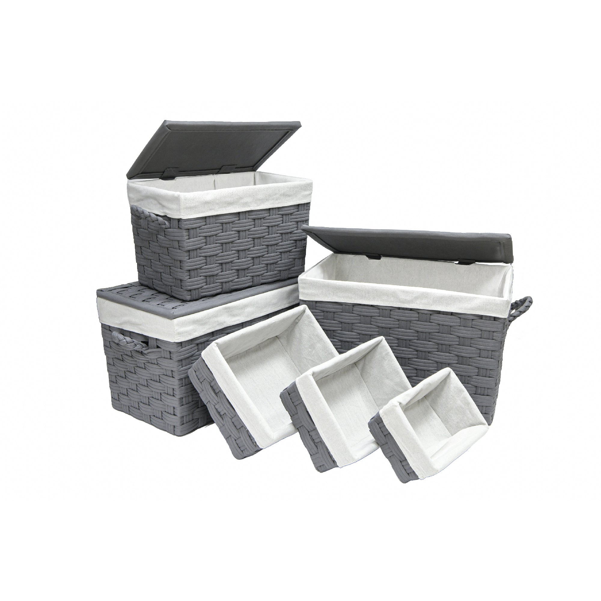 6-Piece Dark Grey Non-Woven Wide Rectangular Hampers & Baskets Set